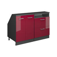 KUHINJSKI ORMAR ZA KOSINE KROVA R-Line Crveni visoki sjaj 120 cm Set od 2 korpusa ormara, dubina 60 cm - crvena/antracit, drvni materijal (120/83.8/60cm) - Vicco