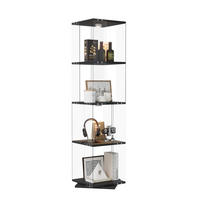 GLASVITRINE 360° drehbar mit RGB LED, schwarz, 4 Ebenen - Schwarz, Glas (38/160/38cm) - SHOPENTRA