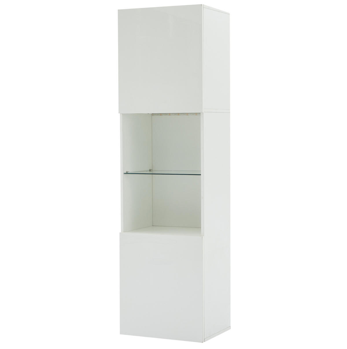 VITRINE aus Spanplatte 45x35x160 cm Weiß mit LED-Beleuchtung, Glasboden und Anti-Kipp-Sicherung - Weiß, Holzwerkstoff (45/160/35cm) - Modfu