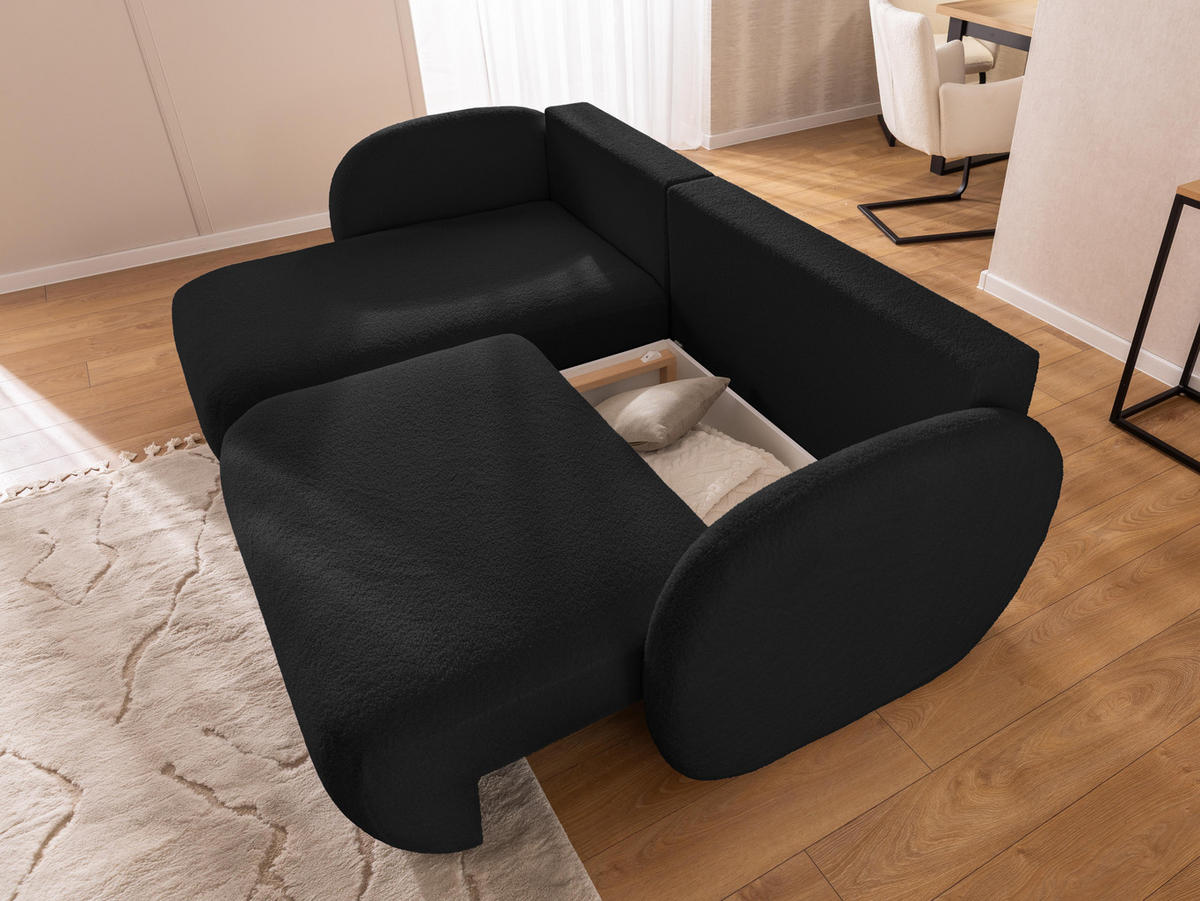 ECKSOFA Candy mit Schlaffunktion Schwarz Bouclé-Stoff - Ottomane links - Schwarz, Holz/Kunststoff (230/146cm) - S-Style Möbel