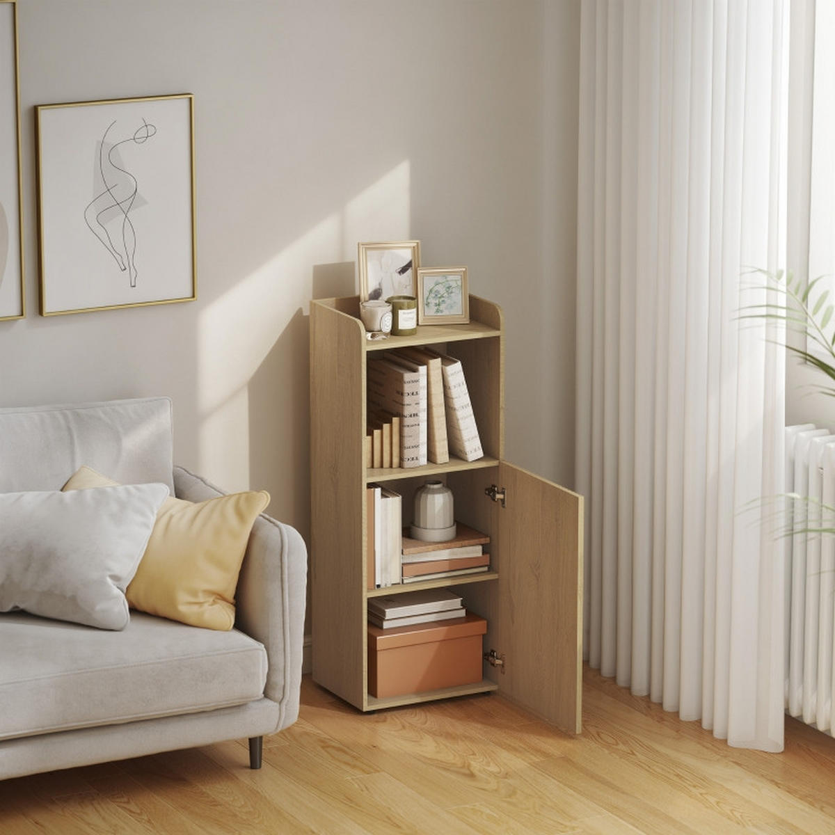 BADEZIMMERSCHRÄNKE 40x31x104 cm Eiche mit geflügelter Tür & verstellbarem Regal - Eichefarben, Holzwerkstoff (40/104/31cm) - Modfu