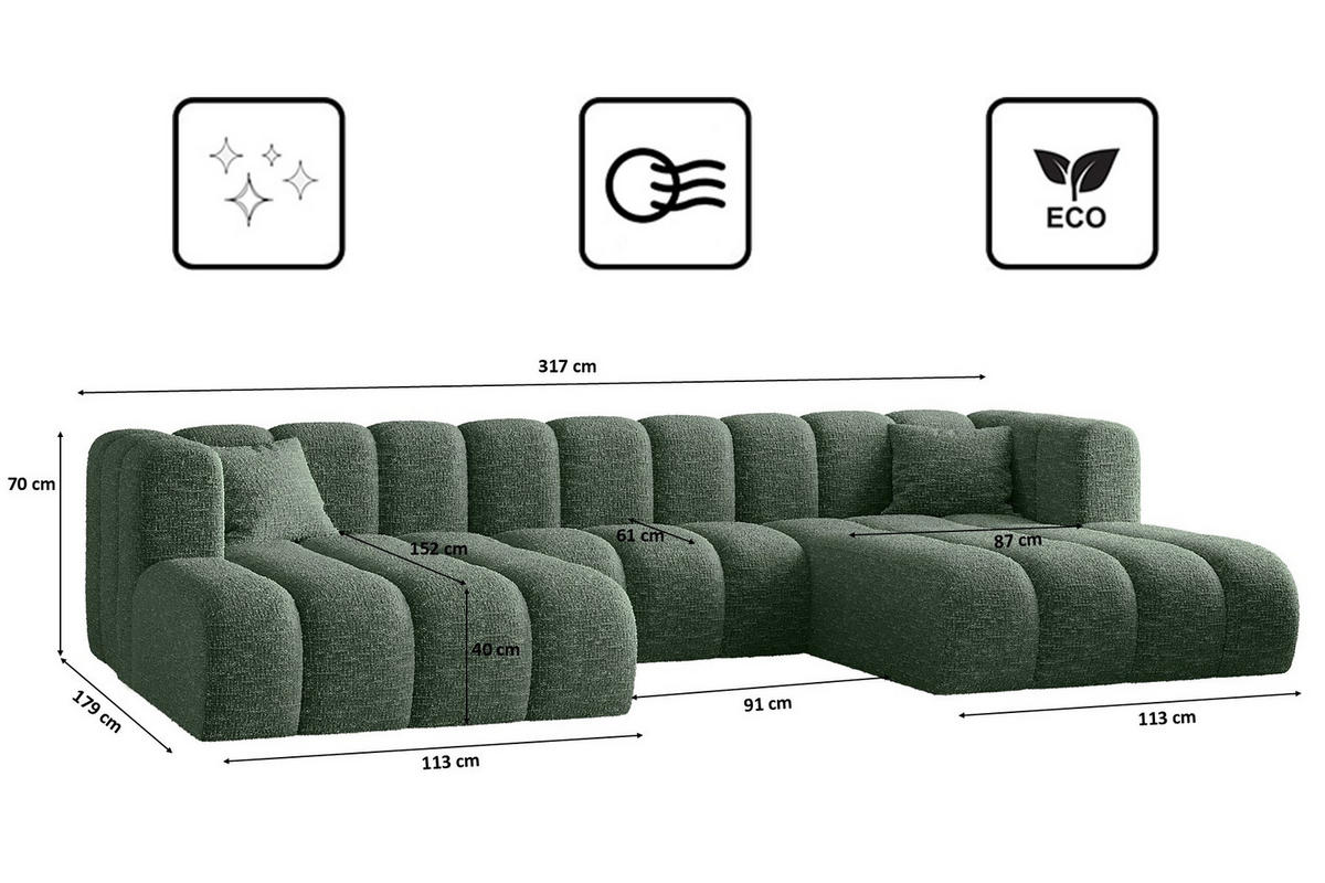 ECKSOFA U-form Grand modular stoff Haga Grün - Grün, Holz (317/179cm) - Kaiser Möbel