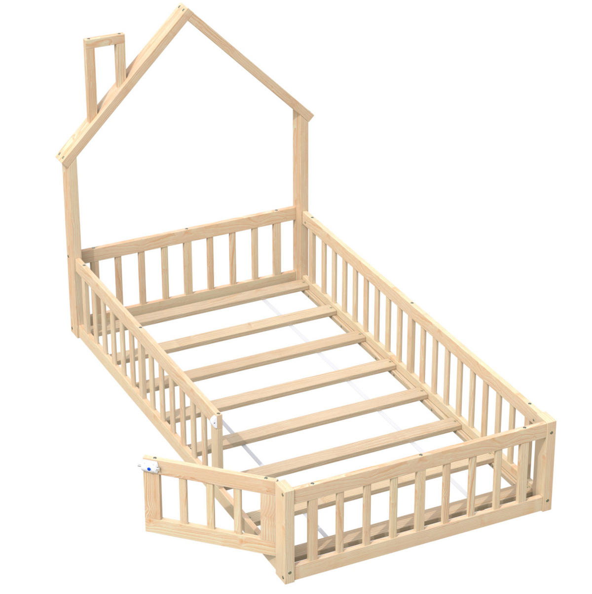 KINDERBETT 90/200 cm Natur aus Kiefernholz und MDF mit Sicherheitsgitter - Naturfarben, Holzwerkstoff (90/200cm) - OKMYHOME