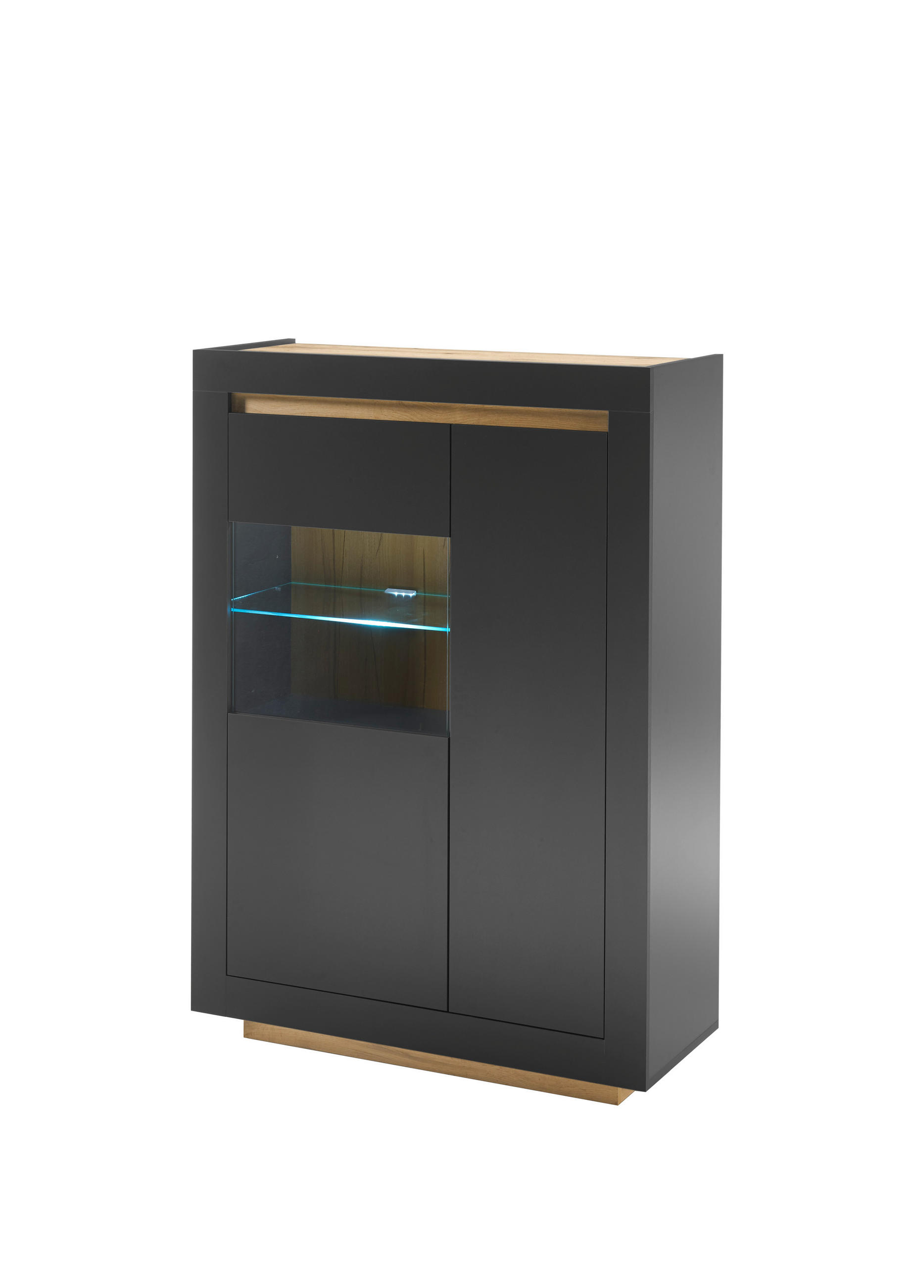 VITRINE M11 Anthrazit & Wotan Eiche 96/136/38 cm halbhoch rechts - Dunkelgrau, Holzwerkstoff (96/136/38cm) - Livojo