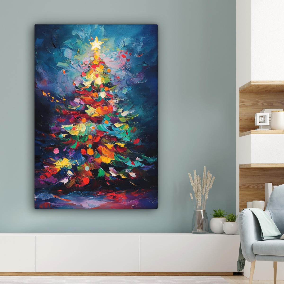 LEINWANDBILD Weihnachtsbaum - Weihnachten - Abstrakt - Farbenfroh 80x120 cm - Multicolor, Textil (80/120cm) - MuchoWow