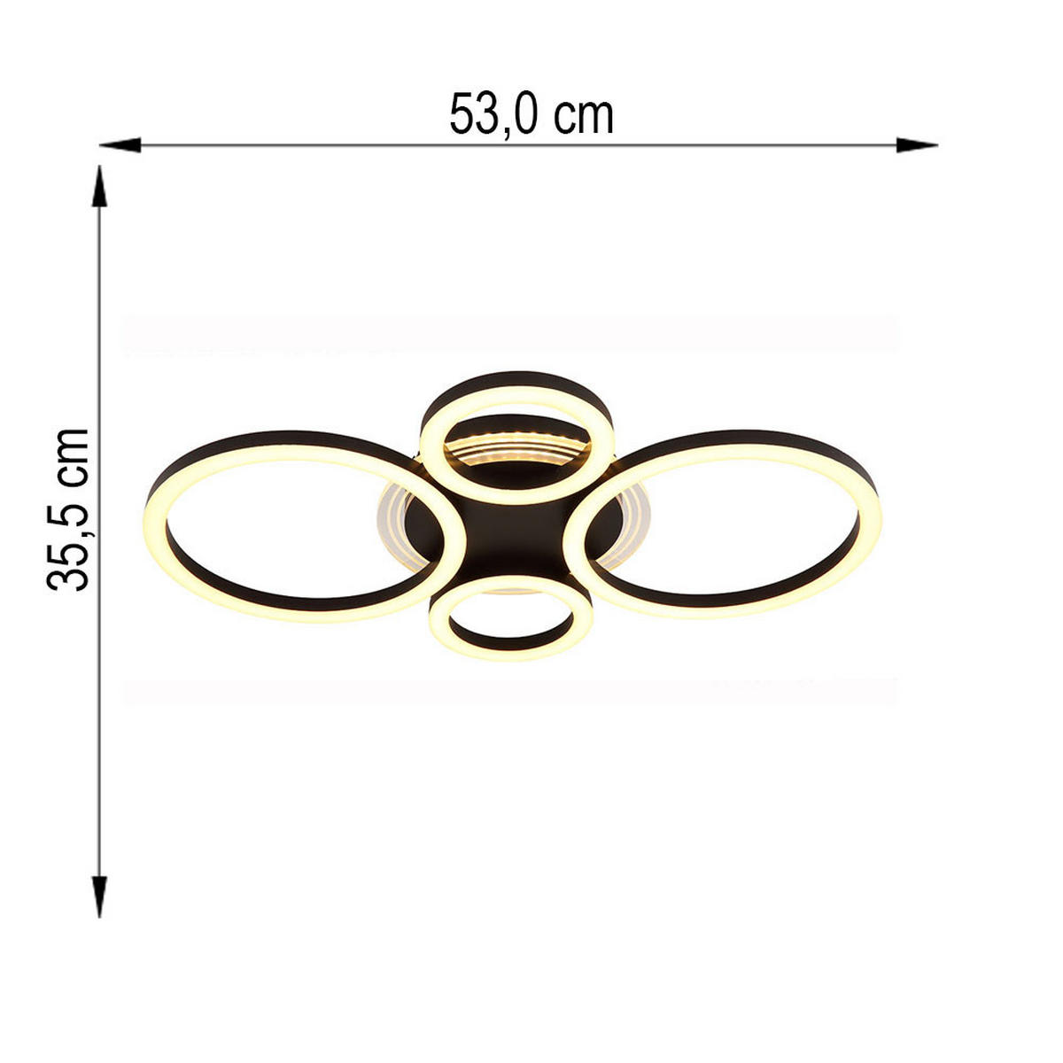 DECKENLEUCHTE LORETTA, LED, Metall, Schwarz, Ring 53 cm - Schwarz, Metall (53/35.5/6.1cm) - Globo Lighting