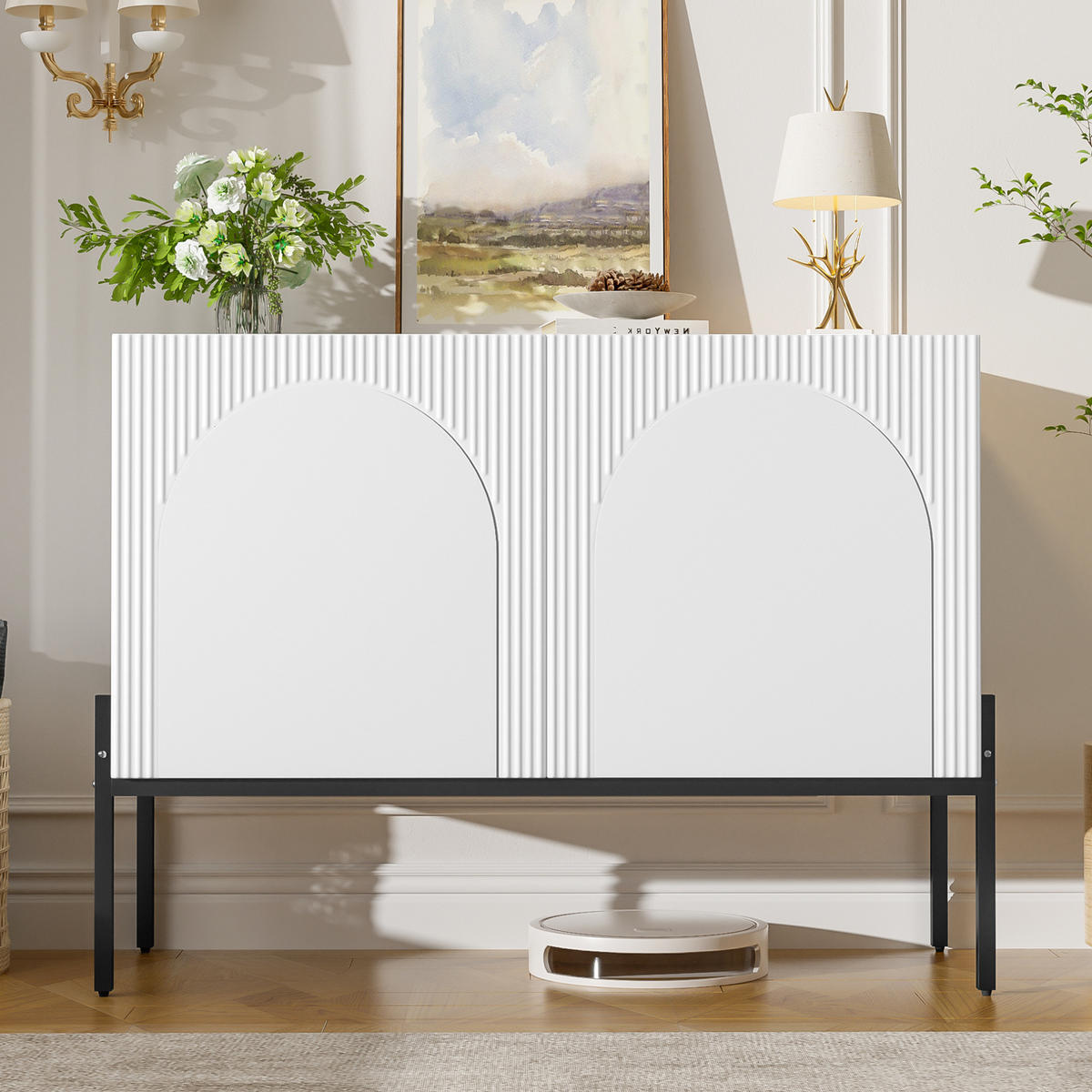 SIDEBOARD in Weiß 100x40x75 cm mit 2 Türen und Metallbeinen - Weiß, Holzwerkstoff (40/75/100cm) - IVMEU