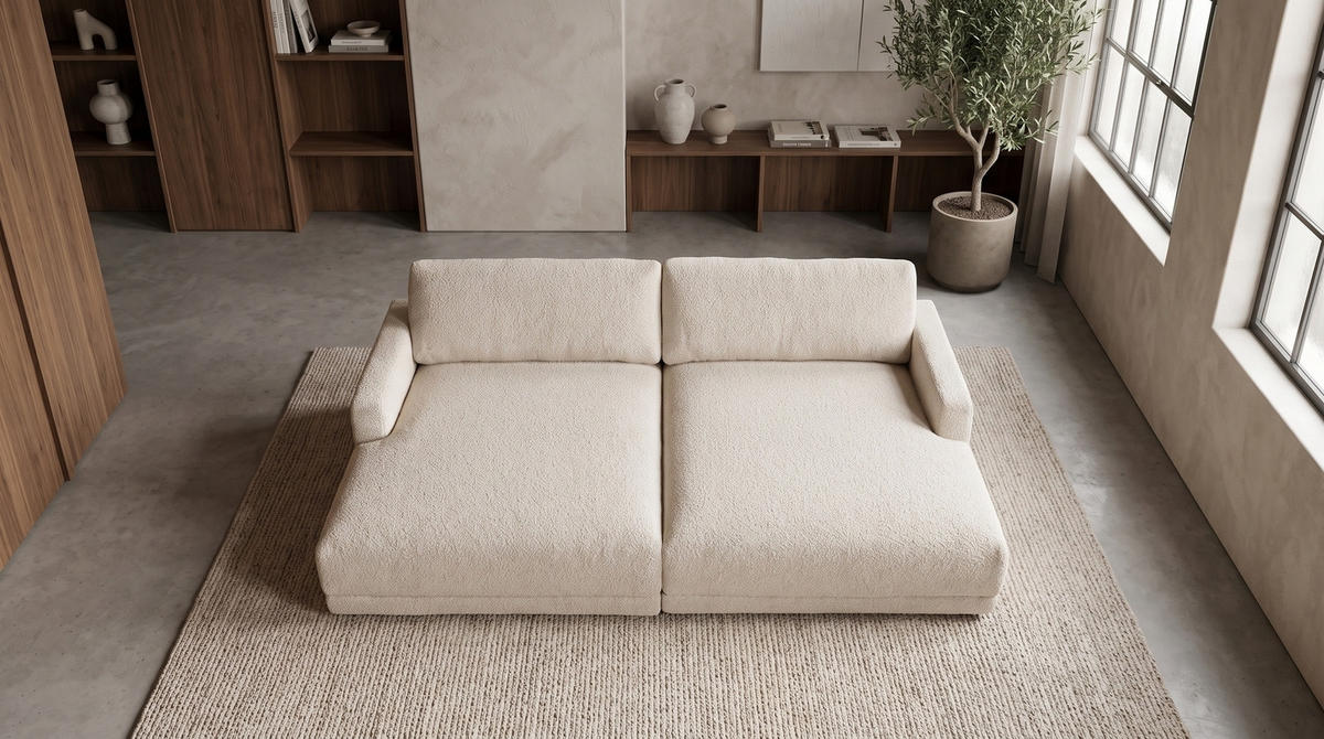 BIG SOFA MARLIN Beige Bouclé - Beige/Schwarz, Kunststoff/Textil (262/80/168cm) - KAWOLA