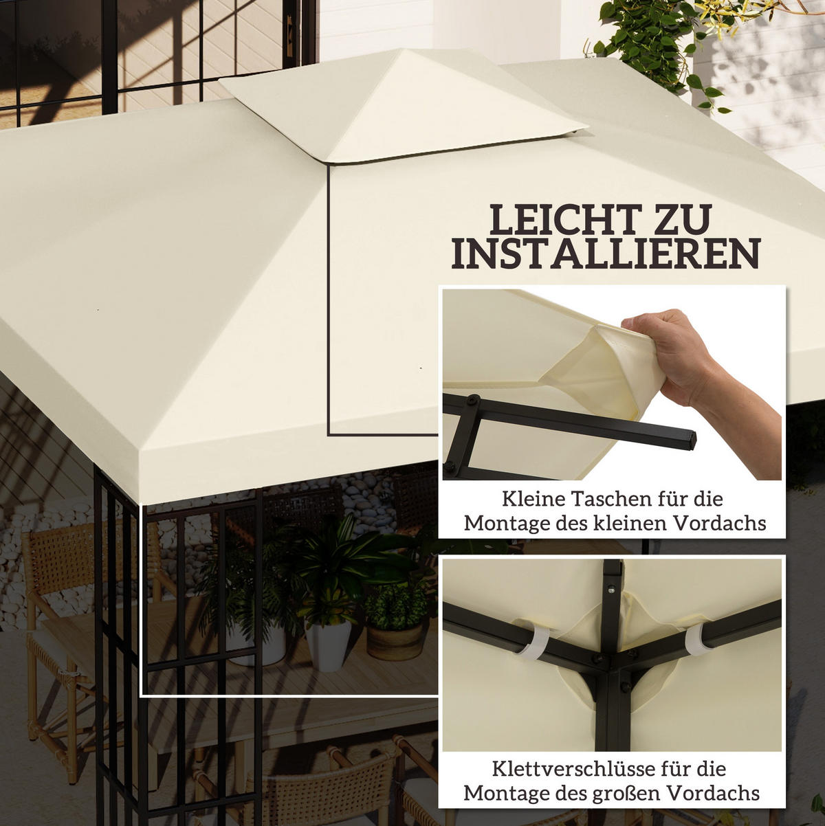 ERSATZDACH für Gartenpavillon 300/300 cm mit Doppeldach, wasserabweisend und UV-Schutz, Cremeweiß - Weiß, Textil (300/18/300cm) - Redom