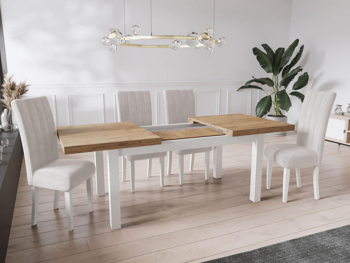 ESSTISCH Avena rechteckig ausziehbar, Wotan Eiche 140/80/78 - Eiche Wotan/Weiß, Holz/Holzwerkstoff (140/80/78cm) - WFL GROUP