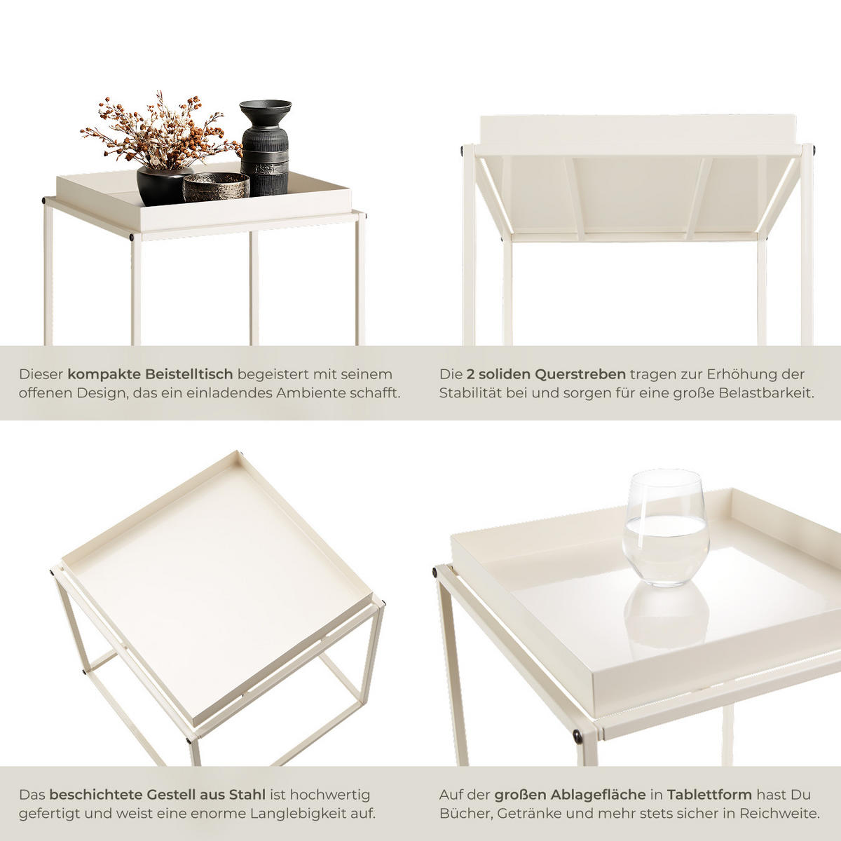 BEISTELLTISCH Cambridge,40 x 40 x 44 cm,creme - Creme, Metall (40/40/44cm) - tectake