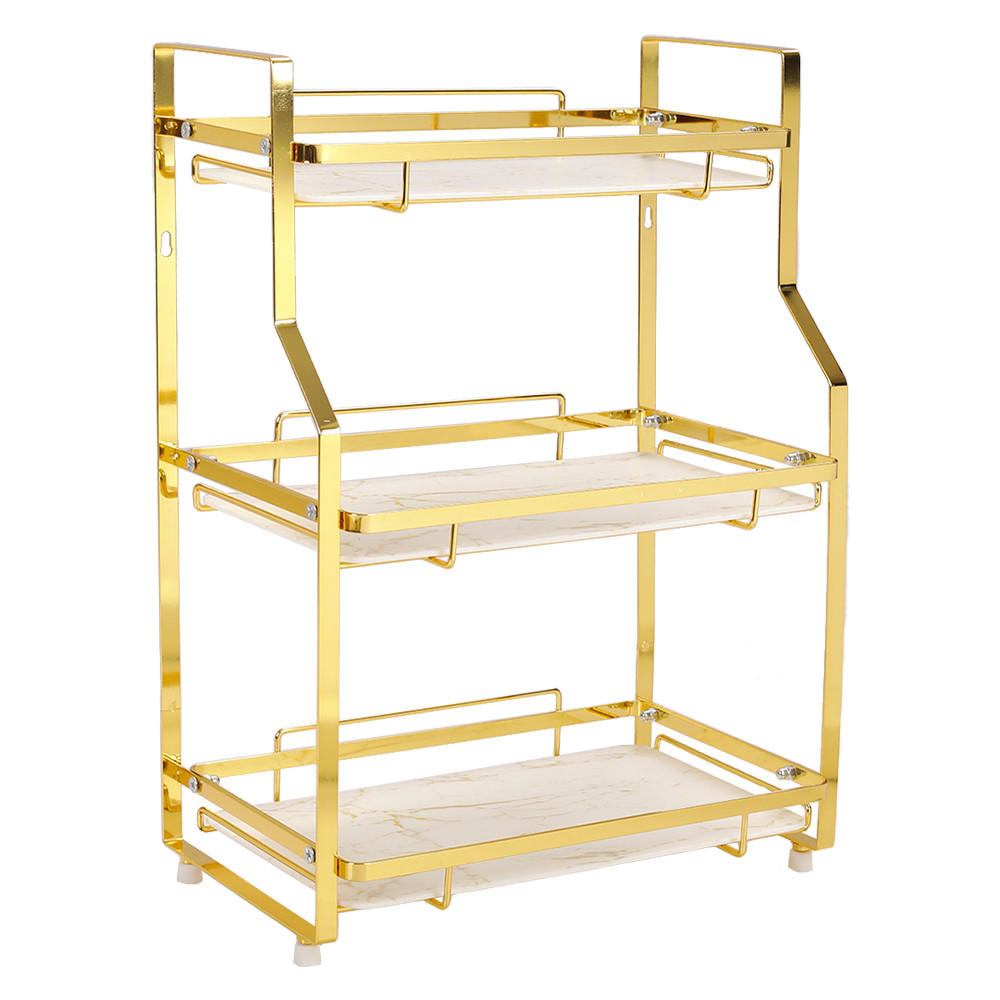 BADEZIMMERREGAL 32.5/19/45 cm 3-Stufig Freistehend Wandmontage Metall Gold - Goldfarben, Metall (32.5/45/19cm) - Livingandhome