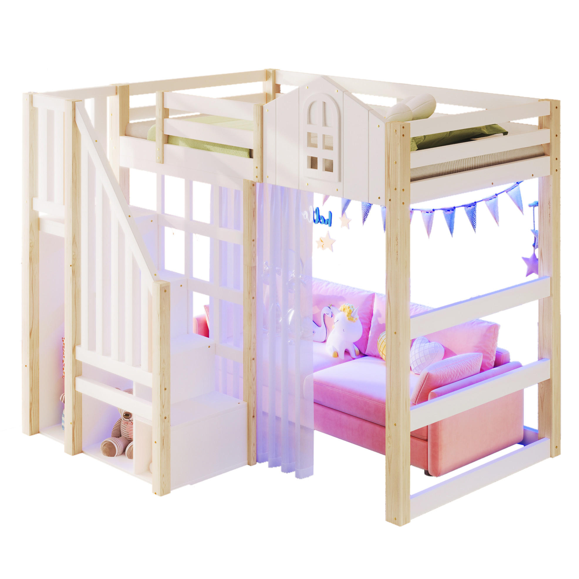 HOCHBETT 90/200 cm Weiß/Natur aus Kiefernholz mit LED-Beleuchtung - Weiß, Holz (90/200cm) - OKMYHOME