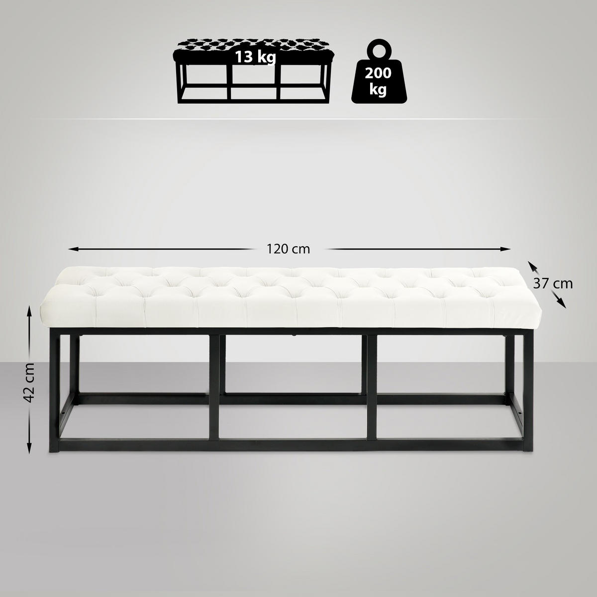 SITZBANK Polly Samt Schwarz 120 cm creme - Naturfarben, Metall (120/42/37cm) - TPFLiving
