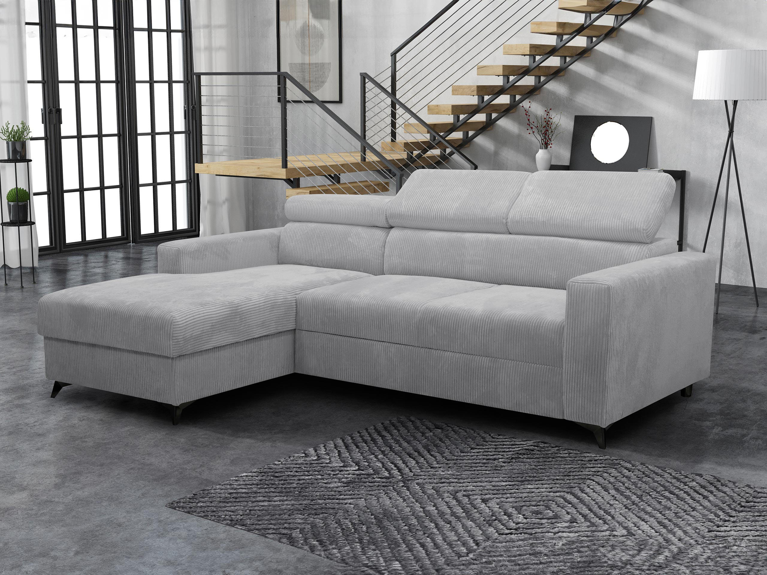 ECKSOFA Milano Premium Cord, Seite: Links LC+2R - Hellgrau/Schwarz, Holz/Textil (236/172cm) - MIRJAN24