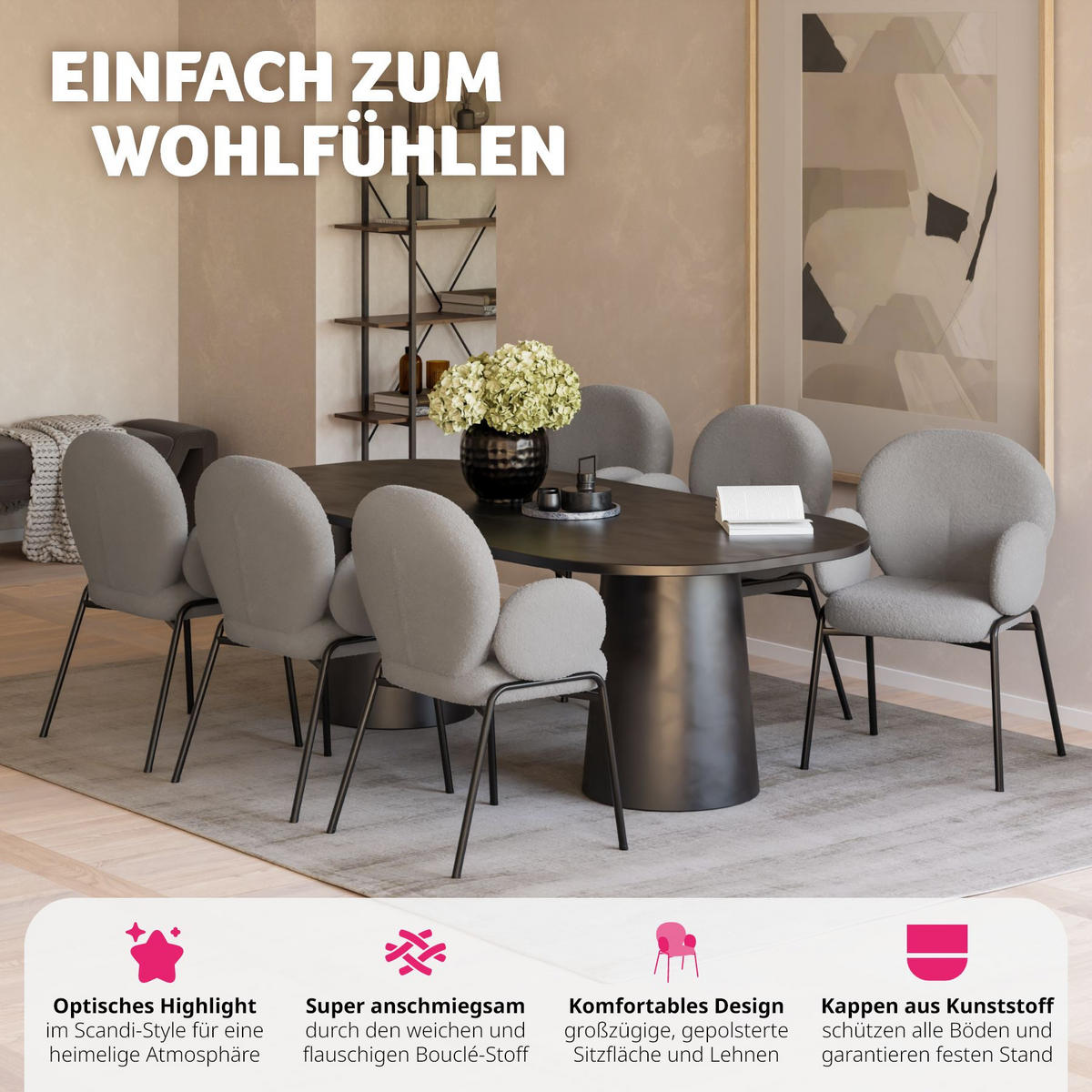 STUHL 6er Set Scandi Belastbarkeit 120 kg 61 5 x 62 x 90 - Hellgrau, Kunststoff (62/90/61.5cm) - tectake