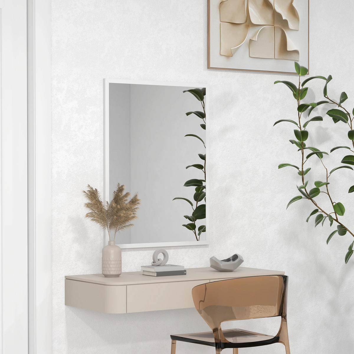 WANDSPIEGEL MDF Glas Weiß - Weiß, Holzwerkstoff (2/80/60cm) - HOMCOM