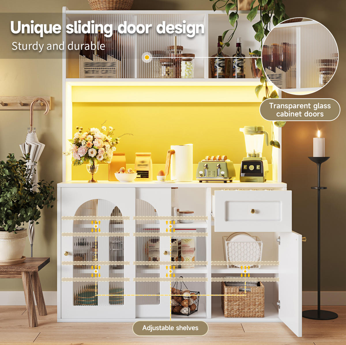 BUFFET 120/167/35 cm Weiß aus MDF und Holzwerkstoff mit LED-Beleuchtung - Weiß, Holzwerkstoff (35/167/120cm) - OKMYHOME