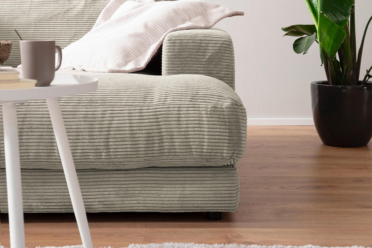 BIG SOFA XL MADELINE Steingrau Cord - Greige/Schwarz, Kunststoff/Textil (290/85/190cm) - KAWOLA