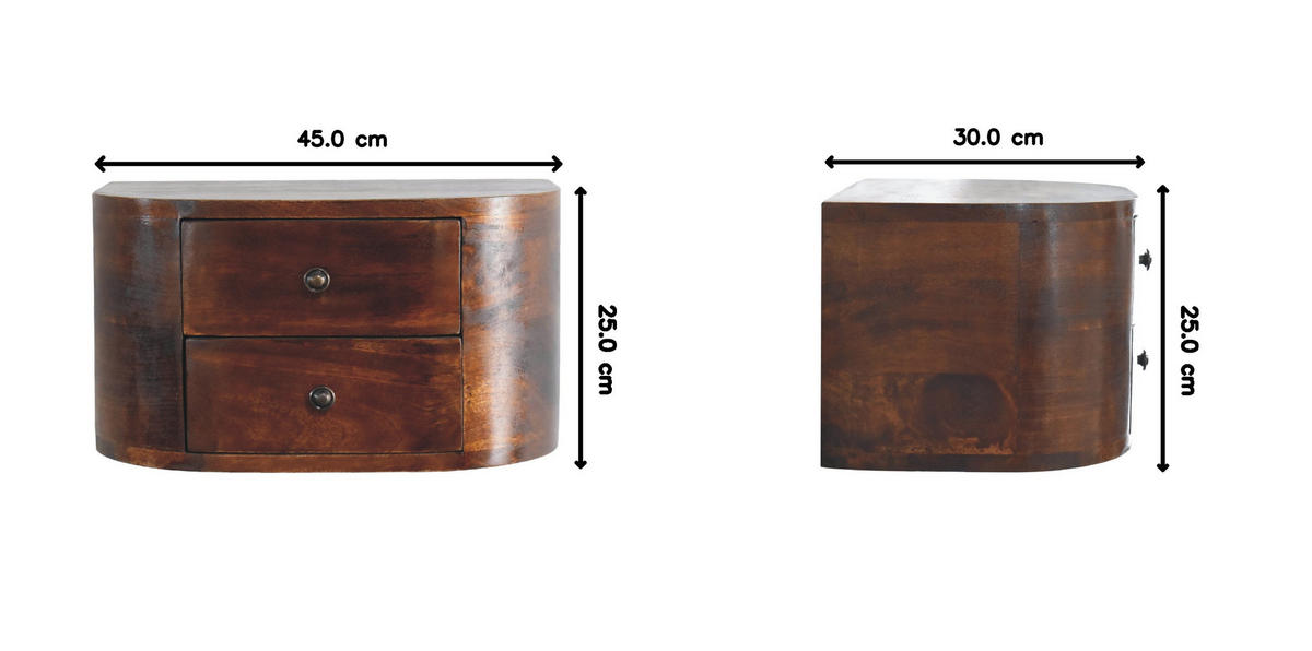 NACHTKASTEN Lunar Schwebend, 2 Schubladen, Dunkelbraun - Dunkelbraun/Messingfarben, Holz/Metall (45/25/30cm) - Artisan Furniture