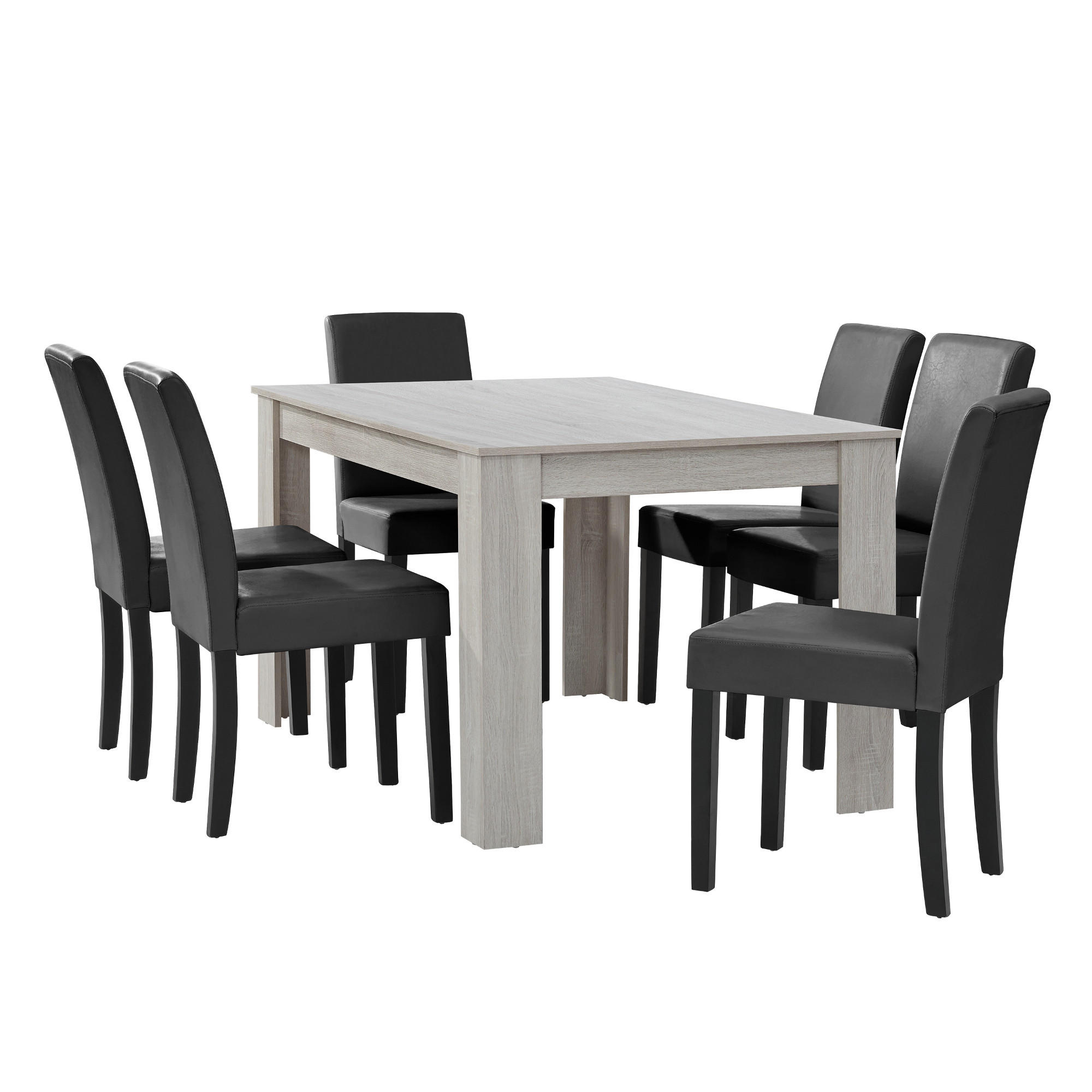 TISCHGRUPPE Forssa - Eichefarben/Dunkelgrau, Holz/Holzwerkstoff (140/77/90cm) - [en.casa]