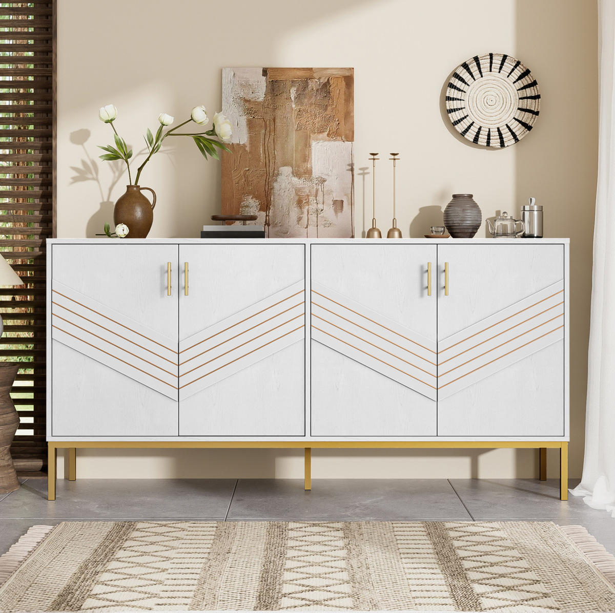 SIDEBOARD 160/40/80,5 cm in Weiß mit 4 Türen und verstellbaren Einlegeböden - Weiß, Holzwerkstoff (40/80.5/160cm) - Flora Grace