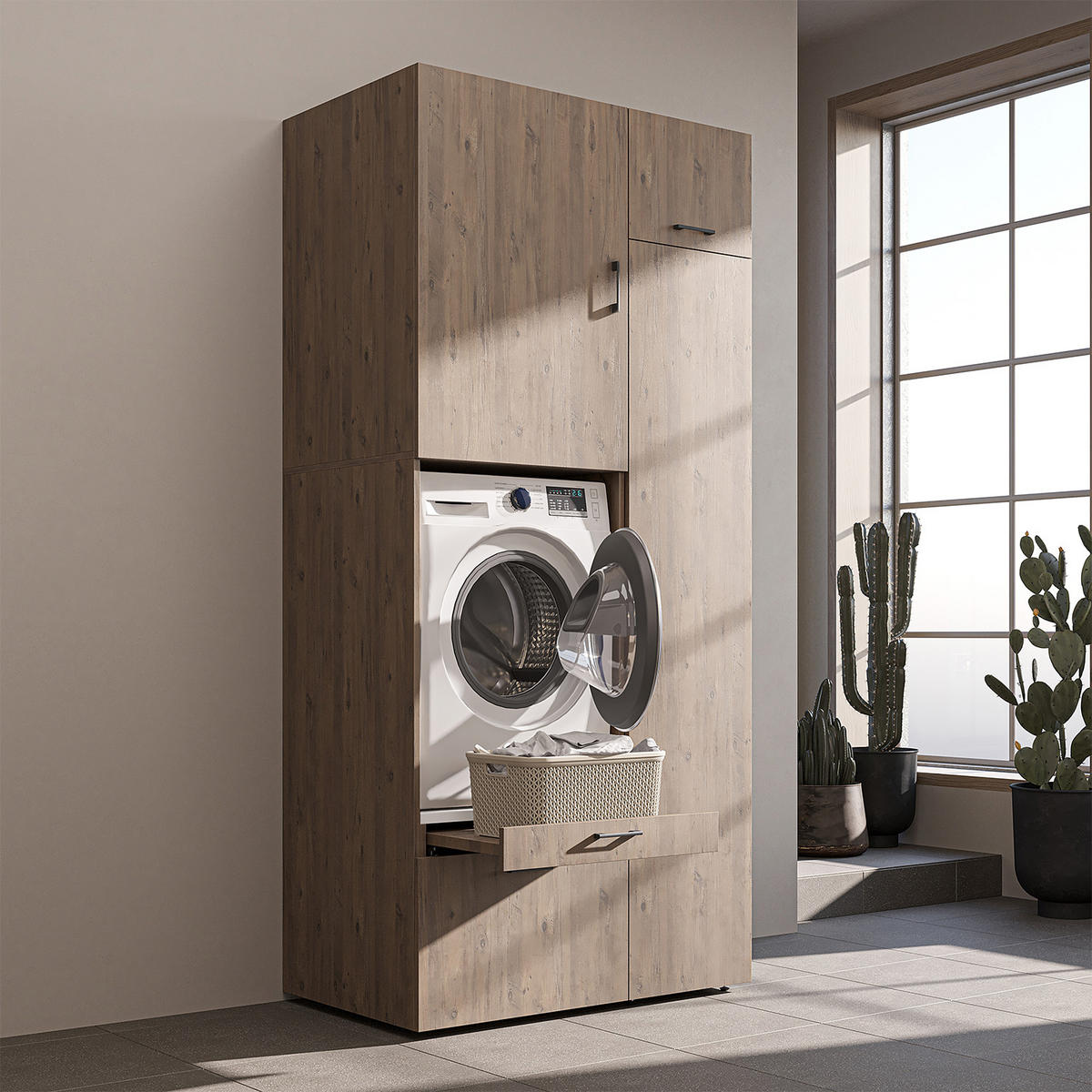WASCHMASCHINENSCHRANK Serie 2 112cm Breit, 240cm Hoch - Eichefarben, Holzwerkstoff (112/240/67cm)