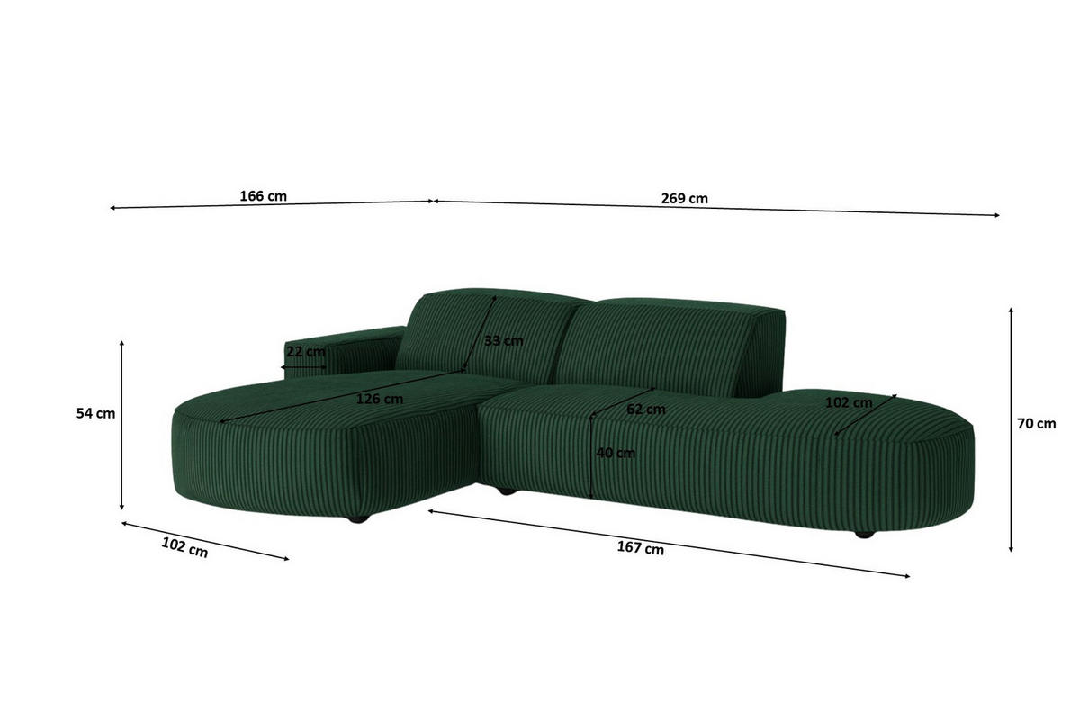 ECKSOFA Cursal Atelier, Stoff Poso, Grün, Links - Grün, Holz (269/166cm) - Kaiser Möbel