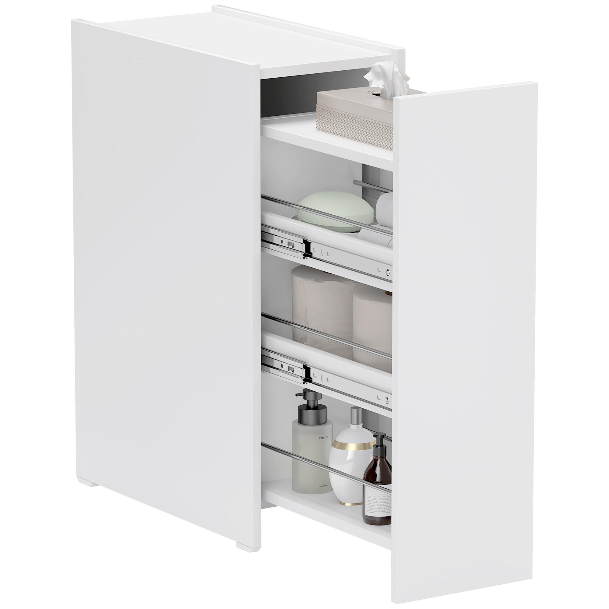 BADEZIMMERSCHRANK, mit Rad, 47 x 25 x 66,5 cm Weiß - Weiß, Holz (47/66.5/25cm) - HOMCOM