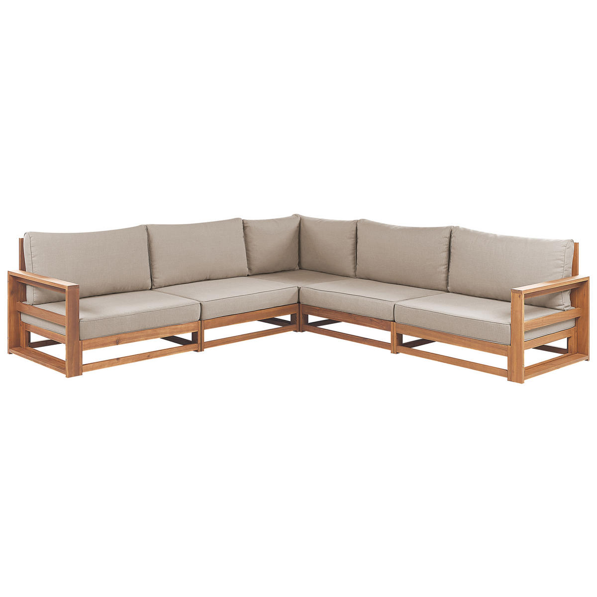 LOUNGE-SET 5-Sitzer zertifiziertes hellbraun modular Auflagen taupe Timor II - Taupe, Holz - Beliani