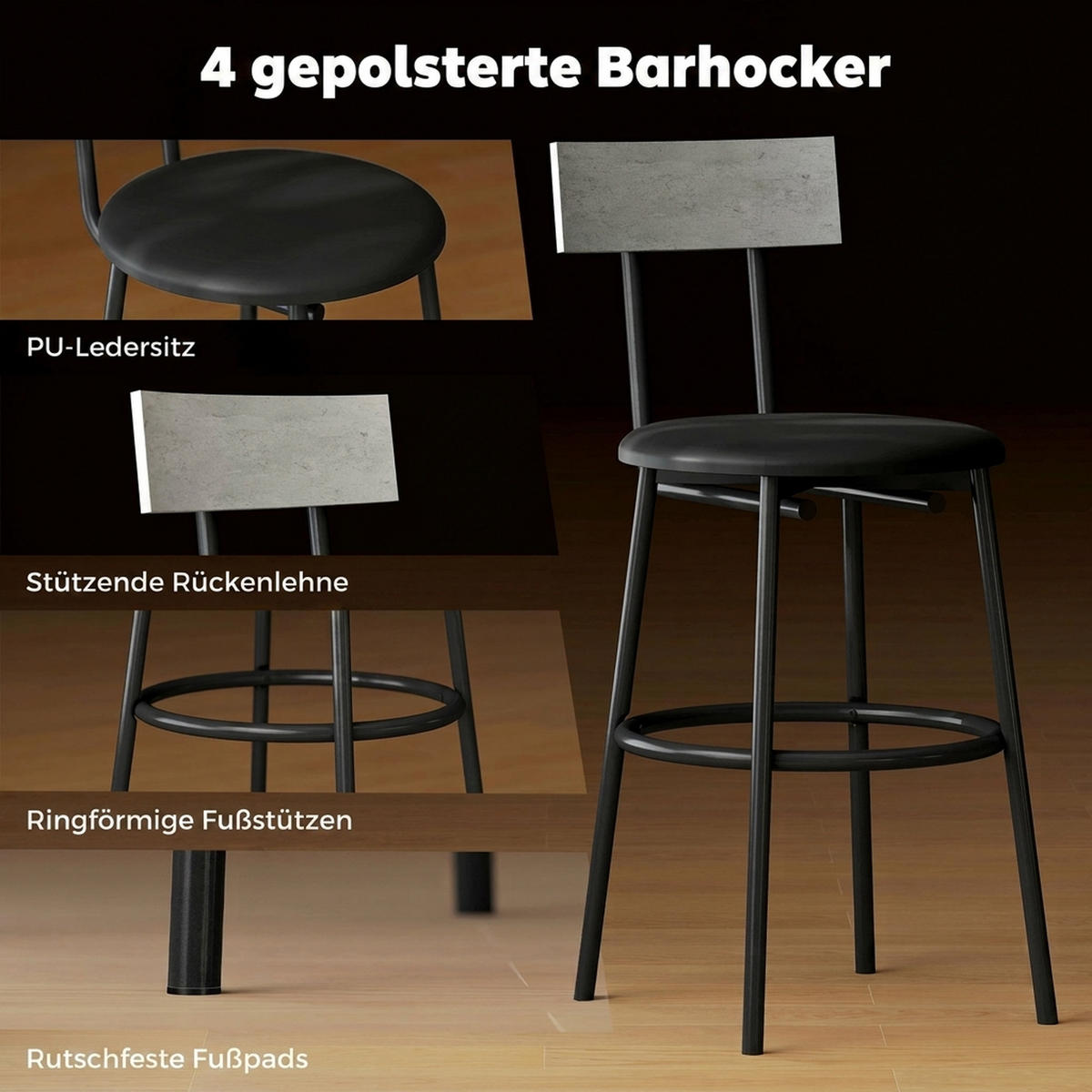 BARTISCH-SET Stahl MDF Hellgrau - Hellgrau, Metall (55/90/110cm) - HOMCOM