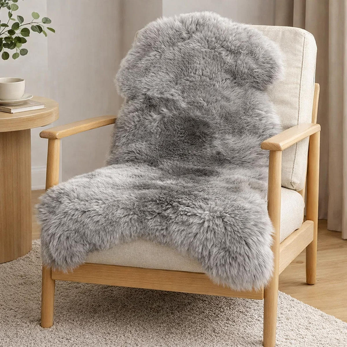 SCHAFFELL Natur Lammfell Weich Flauschig Wohnteppich, Silber, ca. 130 cm - Silberfarben, Fell (70/130cm) - Provellus