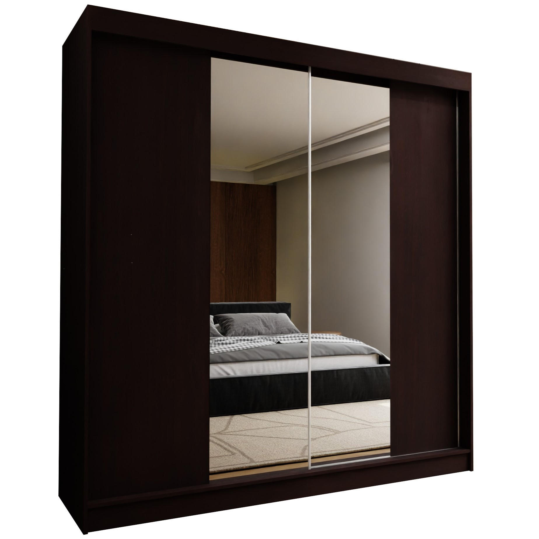SCHWEBETÜRENSCHRANK LUCENZA 200/216/61 cm 2-türig mit Spiegel Wengefarben - Wengefarben, Holzwerkstoff (200/216/61cm) - MASSENO