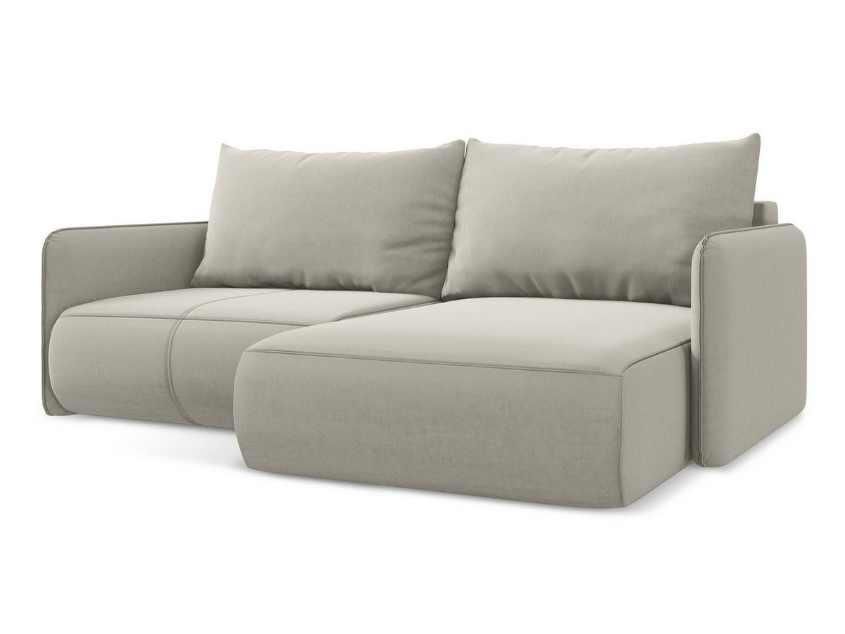 ECKSOFA mit Schlaffunktion Samt Stoff Creme - Perlmutt/Creme, Kunststoff/Textil (207/148cm) - Makamii