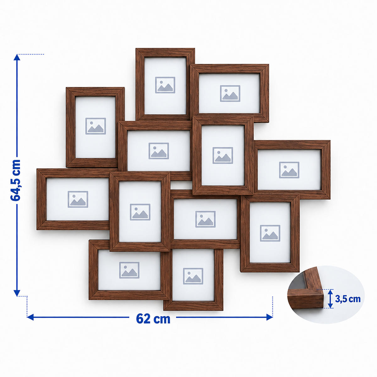 RAMĂ maro vintage colaj pentru 12 fotografii 10x15 cm - maro, material plastic/compozit lemnos (62/64.5/3.5cm) - Relaxdays