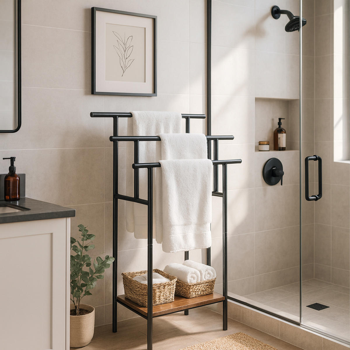 HANDTUCHSTÄNDER - Multicolor, Holzwerkstoff/Metall (68/100/30cm) - Relaxdays