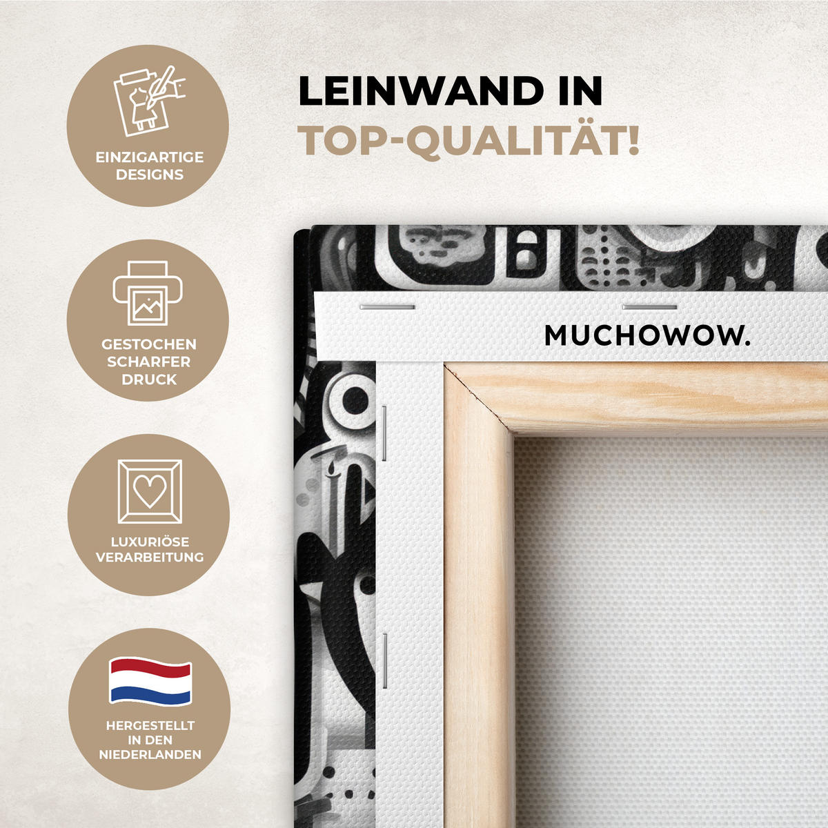 LEINWANDBILD Symbole - Abstrakt - Grafik - Schwarz Deko Schlafzimmer 30x20 cm - Schwarz, Textil (30/20cm) - MuchoWow