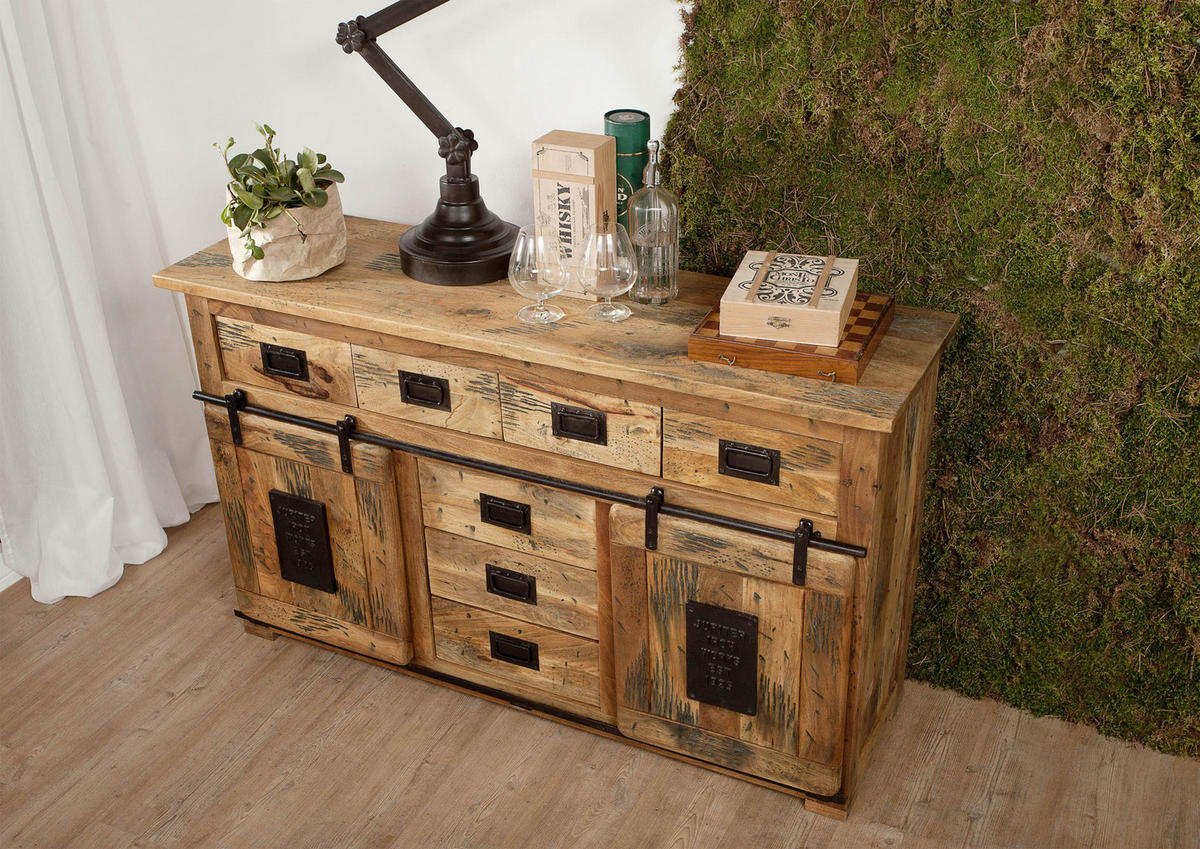 SIDEBOARD Mango 150x45x90 natur lackiert RAILWAY #119 - Braun, Holzwerkstoff (150/90/45cm) - Massivmoebel24