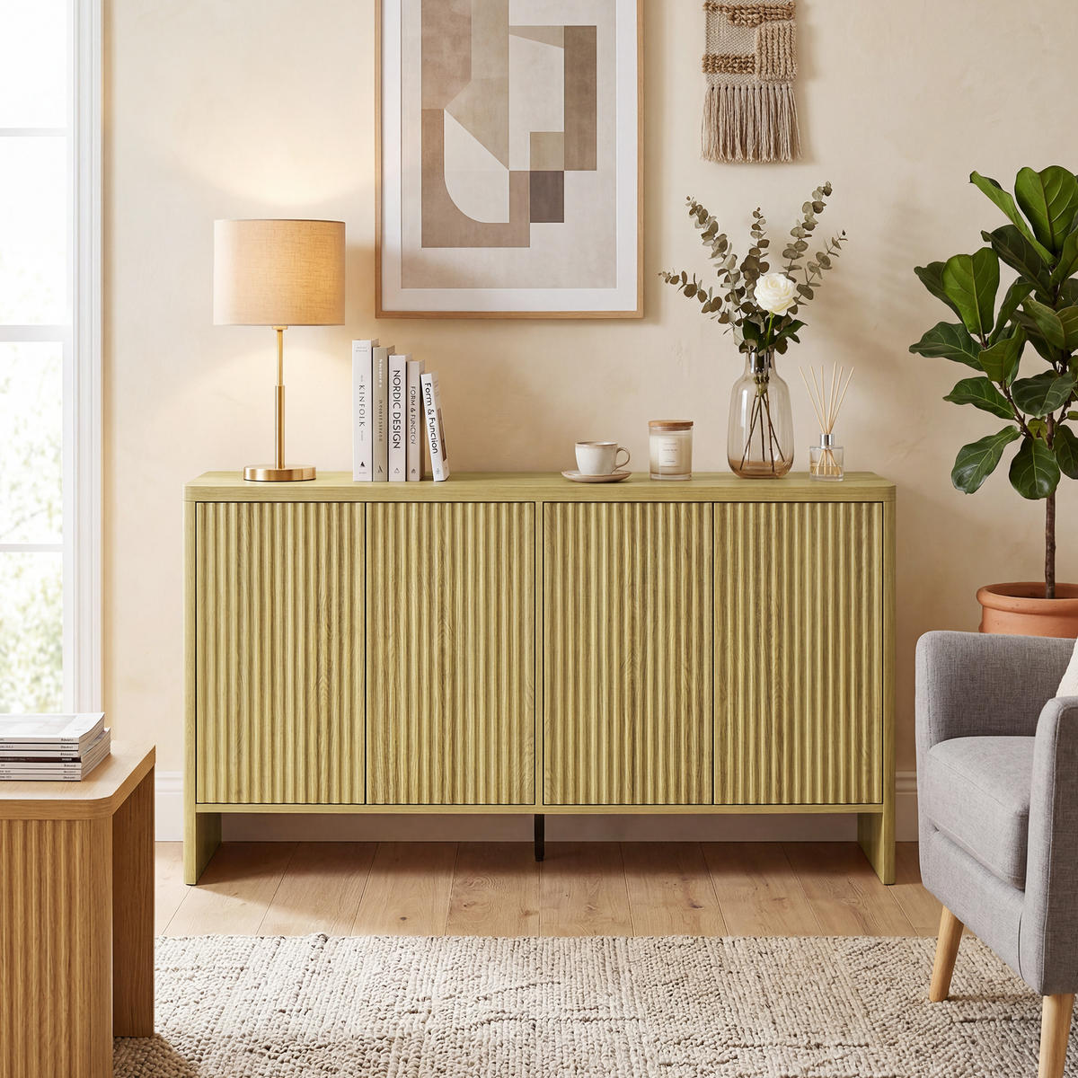 SIDEBOARD Eiche-Nachbildung, 4 Türen, 147/40/77 cm - Eichefarben, Holz (147/77/40cm) - PANGIVO