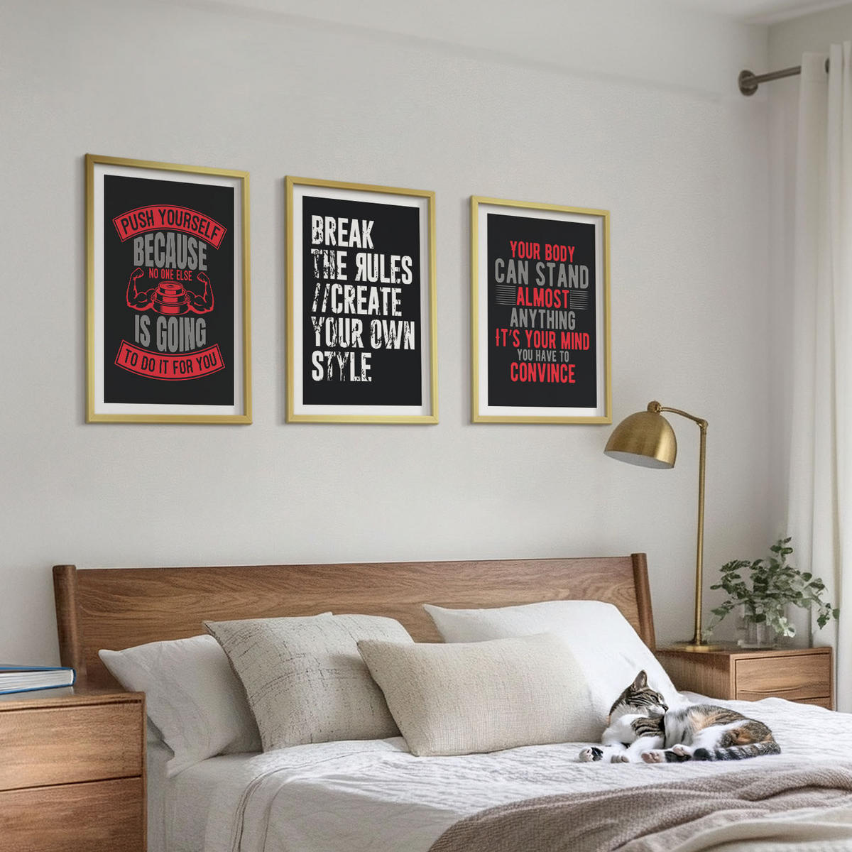 BILDER SET 3er Set - 40x60 cm Goldrahmen - Motivation, Training, Selbstentwicklung - Goldfarben, Kunststoff (40/60cm) - TULUP