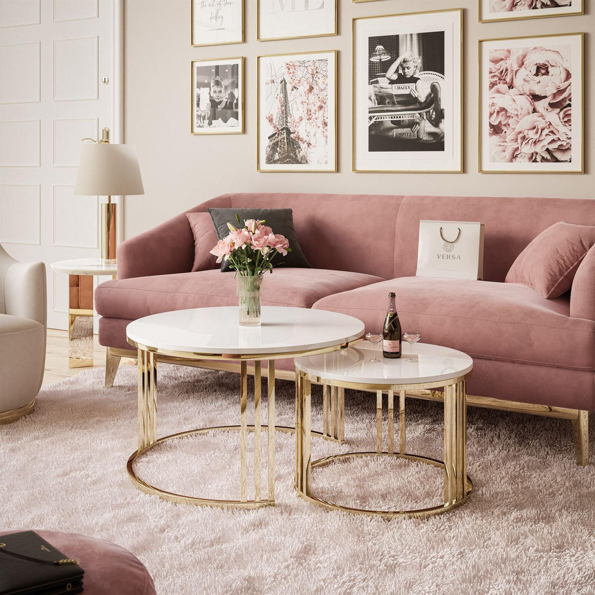 COUCHTISCH 2 in 1 LORI verchromt gold Hochglanz - Goldfarben, Holzwerkstoff (70/70/49cm) - Lookway
