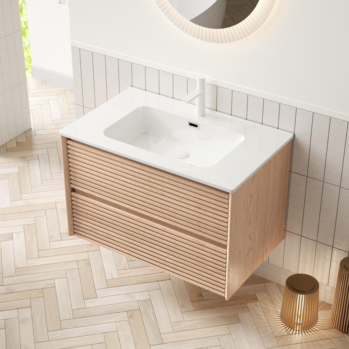 WASCHTISCH 81 cm mit Keramikbecken Weiß Natur - Weiß, Holz (46.5/51.5/81cm) - Beauniv