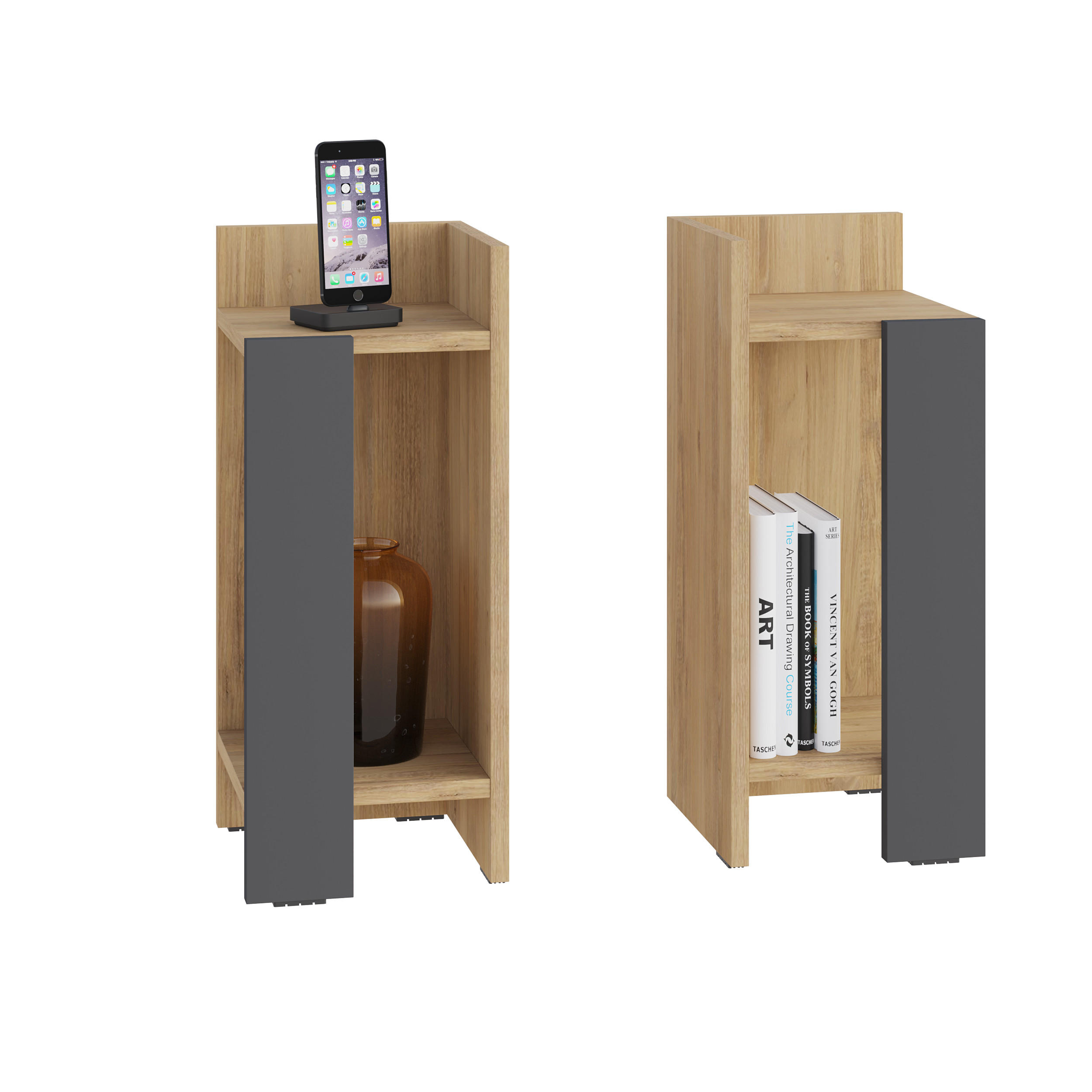 NACHTTISCH Elos Set Eiche, Anthrazit 25/27/60 cm - Anthrazit, Holzwerkstoff (25/60/27cm) - Decortie