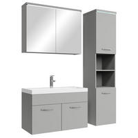 BADMÖBEL-SET Paso LED 4 Teile Grau Matt - 80 x 35 x 55 cm - Grau, Holz (80/55/40cm) - Badplaats