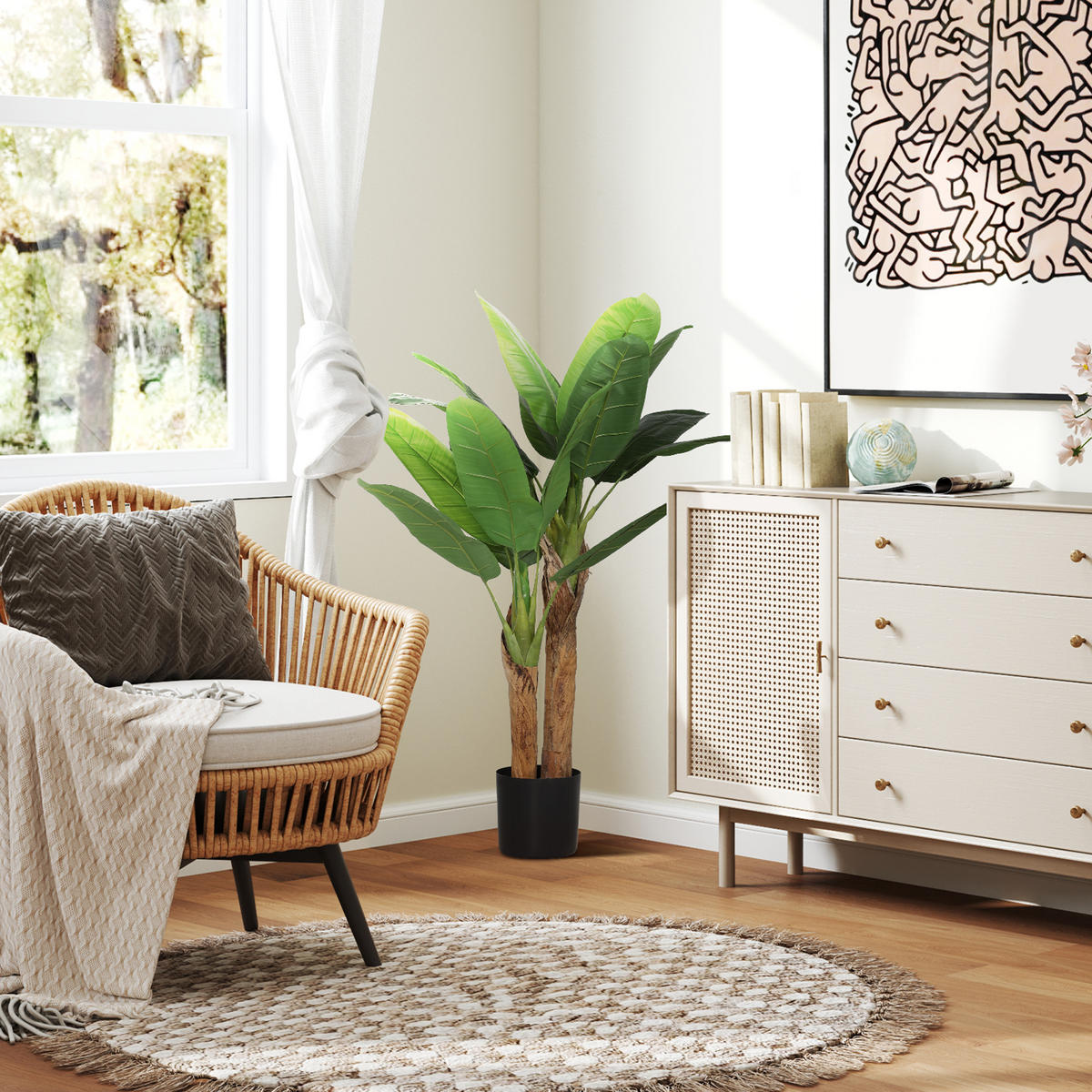 KUNSTPFLANZE DE-16638 120 cm, 2 Stämme, 15 Blätter Grün - Grün, Kunststoff (120cm) - ComfortXL
