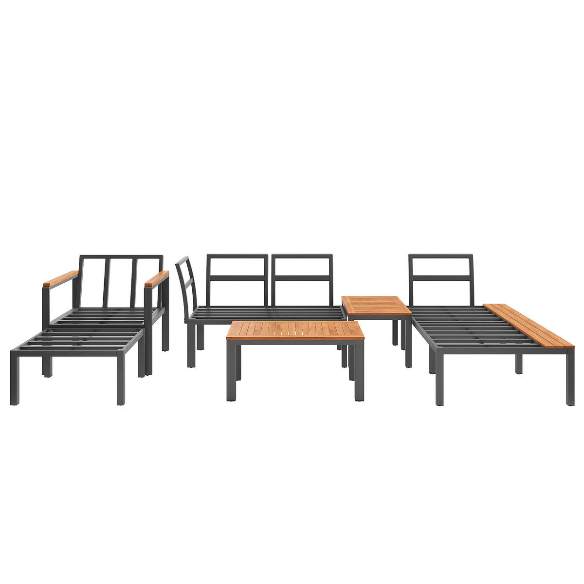 GARTENLOUNGE-SET mit freier Kombination Outdoor-Sitzgruppe mit atmungsaktiven Kissen - Naturfarben/Grau, Textil/Metall - STILVORA