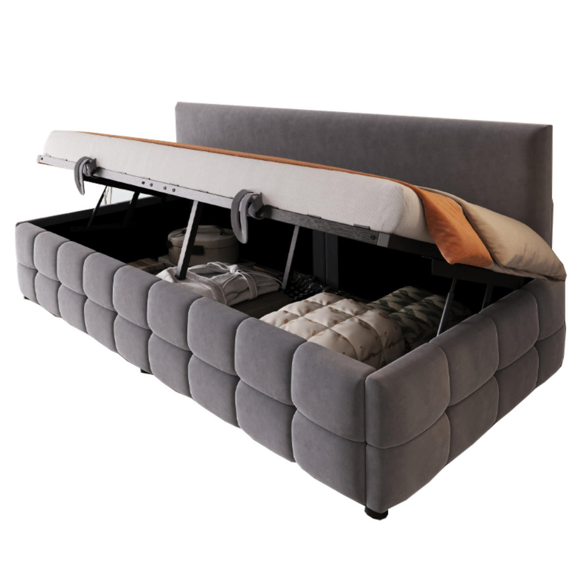 POLSTERBETT 90/200 cm Dunkelgrau mit hydraulischem Stauraum - Grau, Textil (90/200cm) - OKWISH