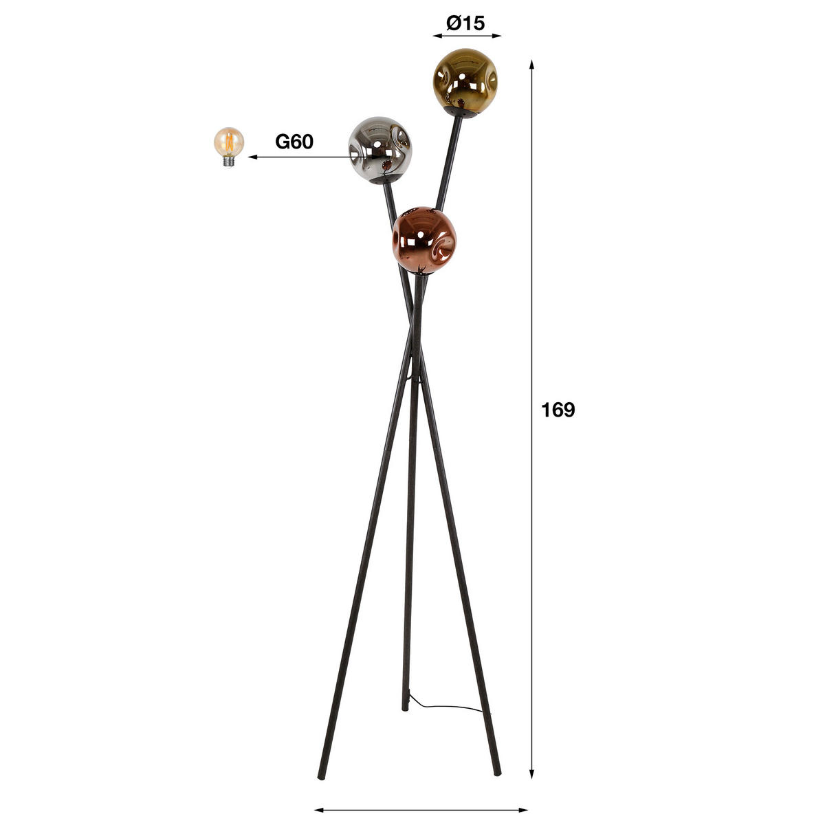 STEHLEUCHTE Mix Schwarz 45/45/ 169 cm - Schwarz, Glas (45/45/169cm) - Hoyz Collection