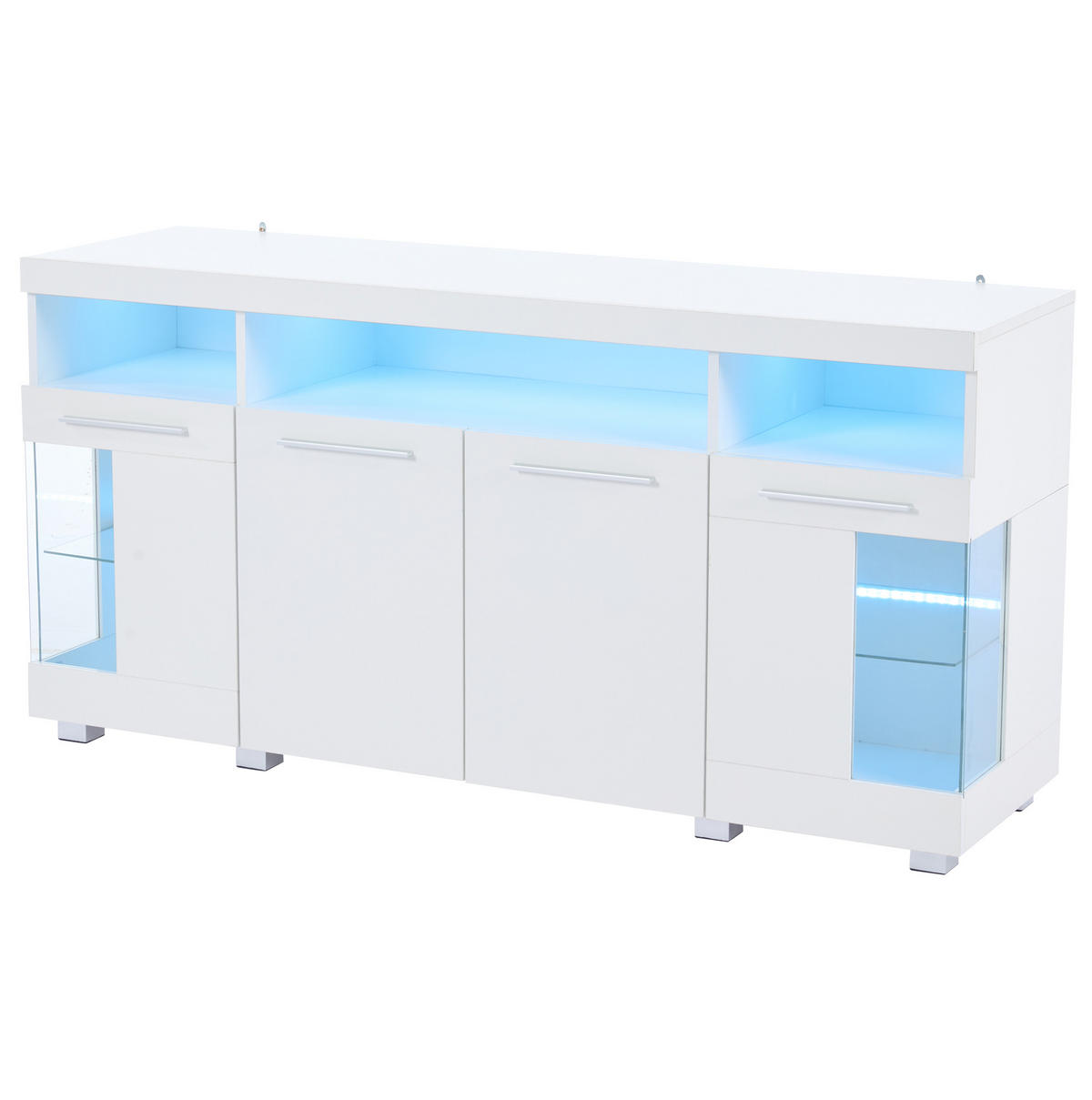 SIDEBOARD 140/40/70 cm Weiß aus MDF mit Glas und LED - Weiß, Holzwerkstoff (140/70/40cm) - OKWISH