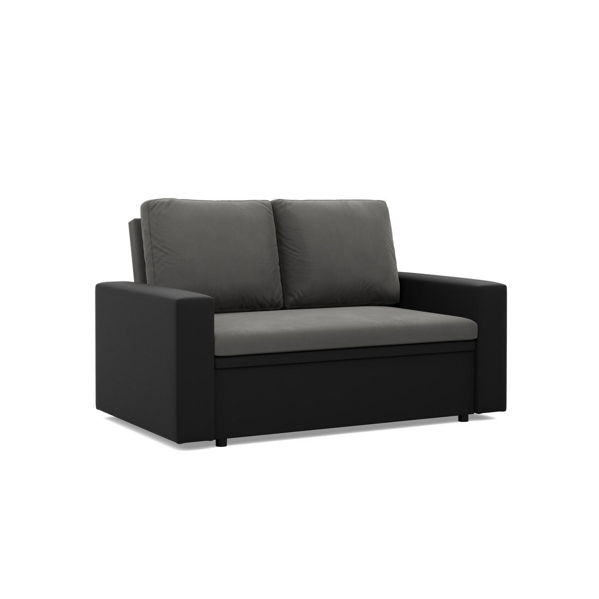 SOFA 2-SITZER MIT SCHLAFFUNKTION LUNA, Dunkelgrau + Schwarz - Dunkelgrau/Schwarz, Textil (148/90/87cm)
